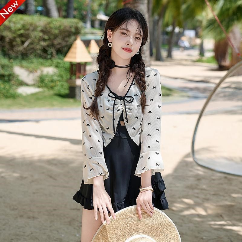 新款连体裙式分体泳衣女两件w套罩衫防晒仙女范显瘦少女系保守温