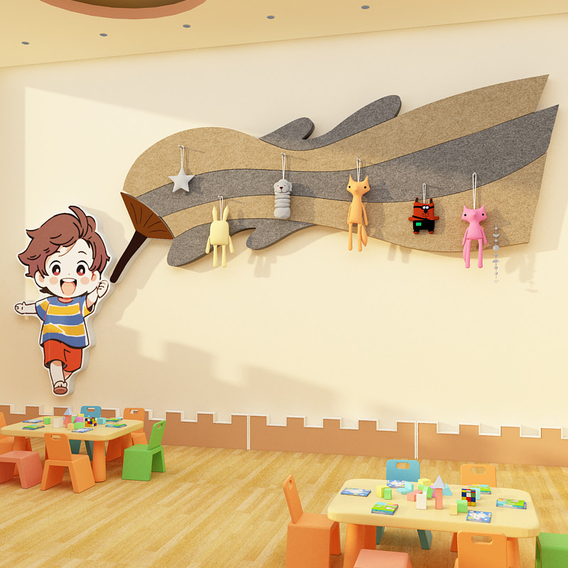 幼儿园环创主题墙成品毛毡展示板大厅形象M楼梯文化材料布置儿童