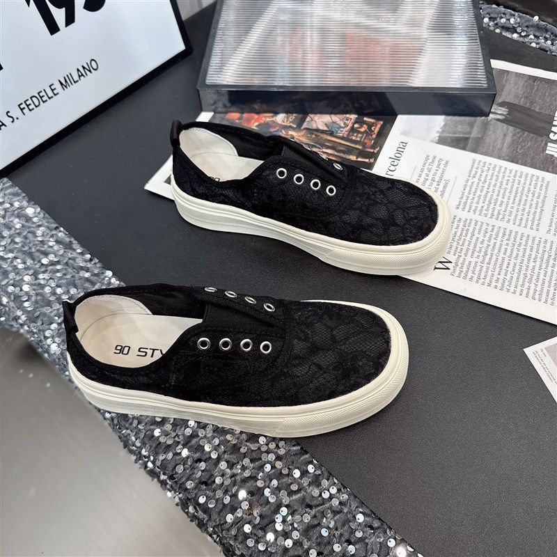 蕾丝网面鞋女2025新款夏季透气软E底一脚蹬懒人鞋帆布鞋休闲板鞋,女鞋,网面鞋,淘宝优惠券,粉丝福利购,淘宝优惠卷