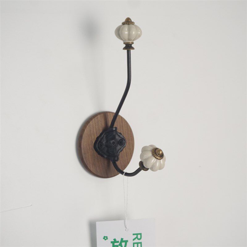 中古法式挂钩陶瓷装饰衣帽v钩免打孔实木收纳单钩玄关墙上挂衣钩