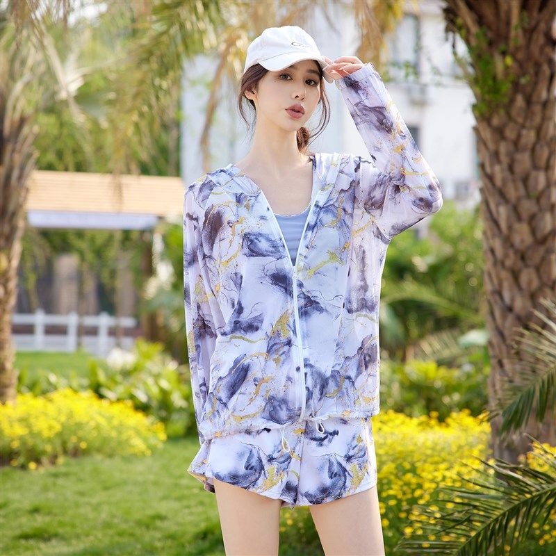 泳衣女分体三件套宽松帽衫保守裙裤F微胖女孩遮肚显瘦海边度假装