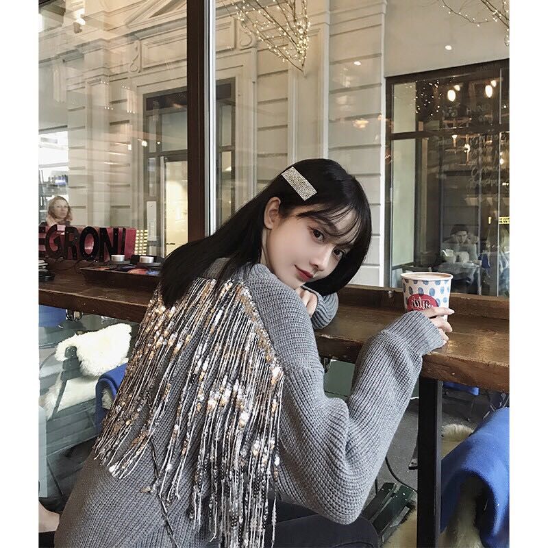 网红冬季2025新款ins火慵懒风E流苏亮片两穿宽松毛衣女加厚保暖