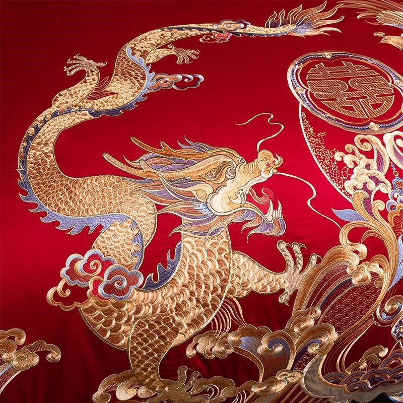 全棉长绒a棉婚庆四件套红色结婚婚嫁喜被龙凤刺绣新婚床品套件,床上用品,婚庆床品套件,淘宝优惠券,粉丝福利购,淘宝优惠卷