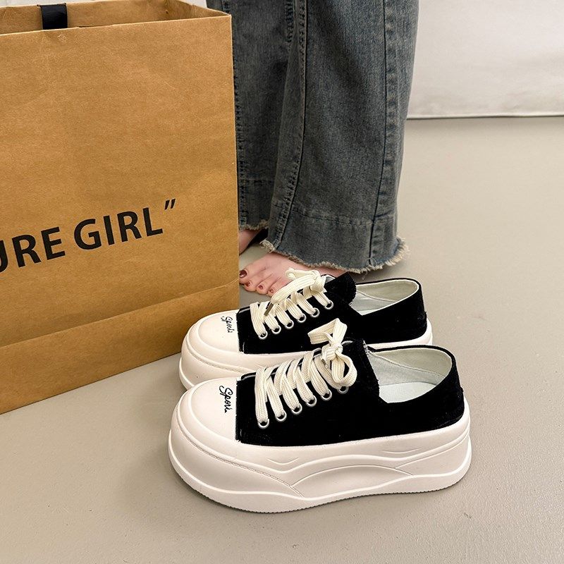 爆款厚底帆布鞋i女百搭松糕小白鞋2025新款夏季板鞋休闲运动面包,女鞋,时尚休闲鞋,淘宝优惠券,粉丝福利购,淘宝优惠卷