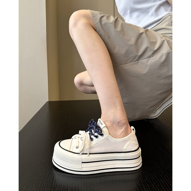 夏季冰感新品~薄款网q纱透气增高厚底板鞋女鞋小白鞋小个子帆布鞋