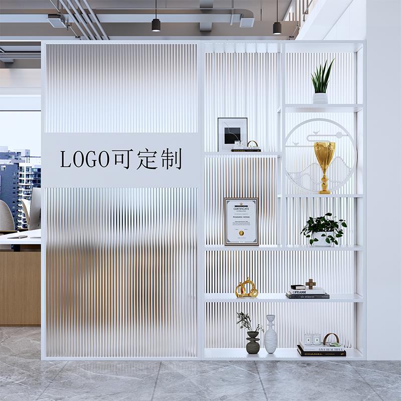公司前台logo玻璃隔断置物架办公室前台展示架屏风隔断遮挡装饰架