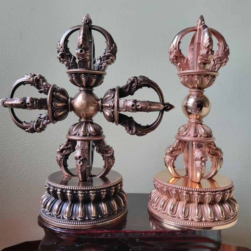 尼泊尔工艺纯铜五股金刚杵十字降魔杵带底座大号紫铜精工供奉摆件,家居饰品,桌面摆件,淘宝优惠券,粉丝福利购,淘宝优惠卷