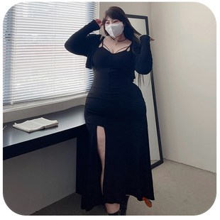 180的陈橙橙【男友视角2.0】大码女装气质鱼尾开叉连衣裙搭小外套