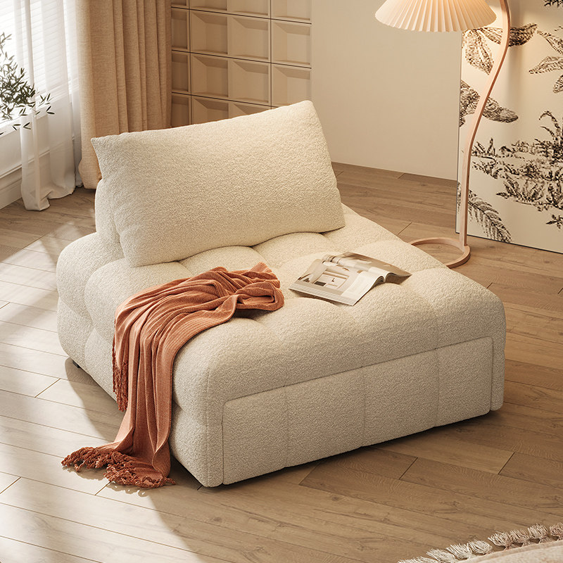 日式奶油风泡芙羊羔绒布艺功能沙发床小户型单人可折叠两用豆腐块