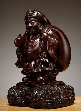 黑檀实木质雕刻大黑天财神佛像财神爷摆件家居店铺寺庙供奉工艺品