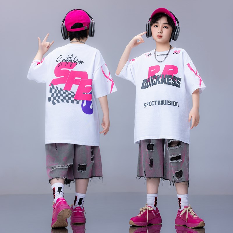 六一儿童街舞演出服宽松男童嘻哈潮服少儿hiphop童装架子鼓表演服