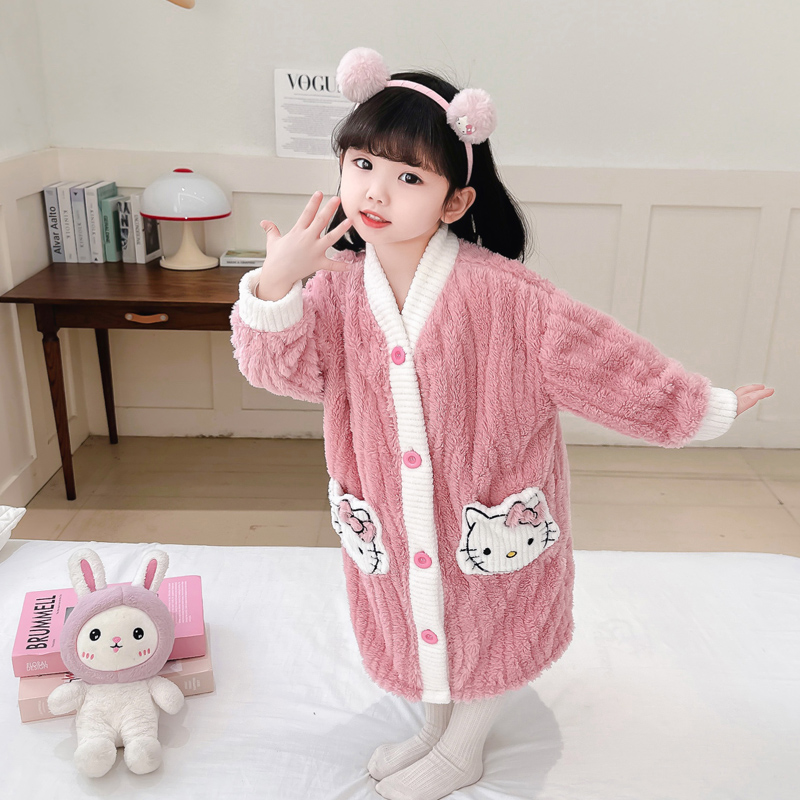 儿童睡衣女童睡袍秋冬季珊瑚绒家居服宝宝法兰绒冬款睡裙长款浴袍