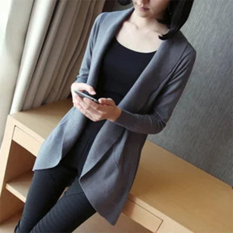 2021早秋薄款女装大码百搭针织外套开衫女中长款针织衫休闲上衣女