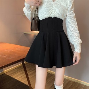 法式显瘦收腰半身裙女秋冬小黑裙蓬蓬裙大码胖mm高腰遮肚短裙裙裤