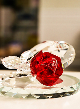 水晶玫瑰花创意家居饰品可爱结婚礼物车载客厅办公室小摆件装饰品