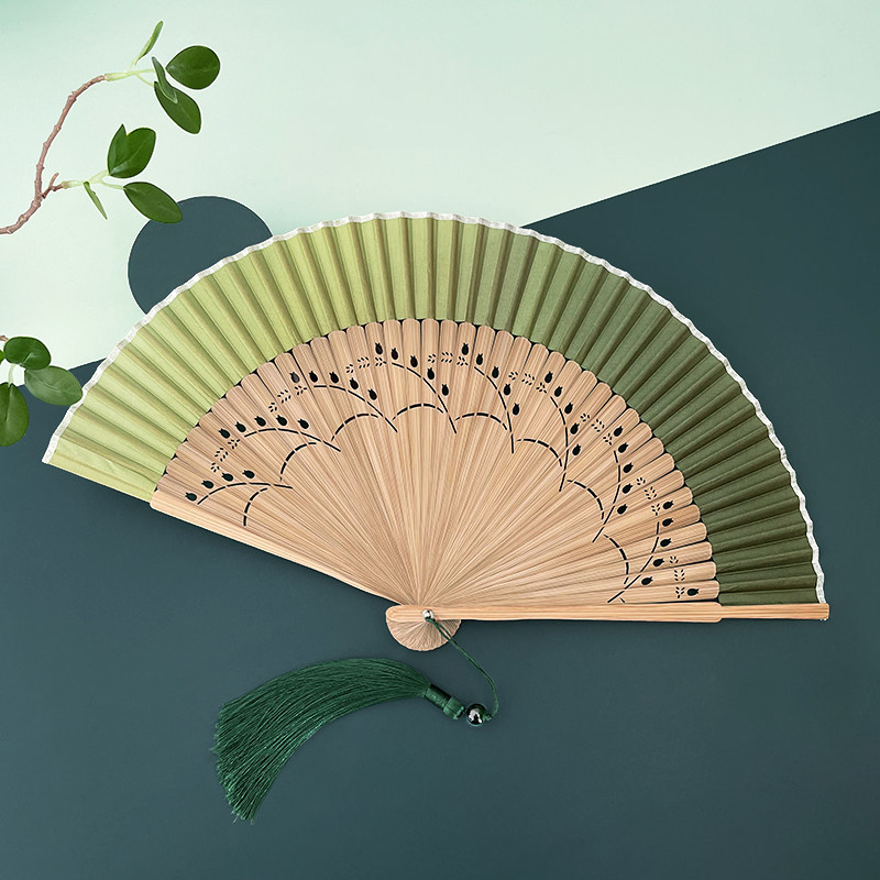 扇子古风新中式折扇中国风舞蹈扇汉服旗袍绿色结婚新娘晨袍折叠扇,居家日用,扇子,淘宝优惠券,粉丝福利购,淘宝优惠卷