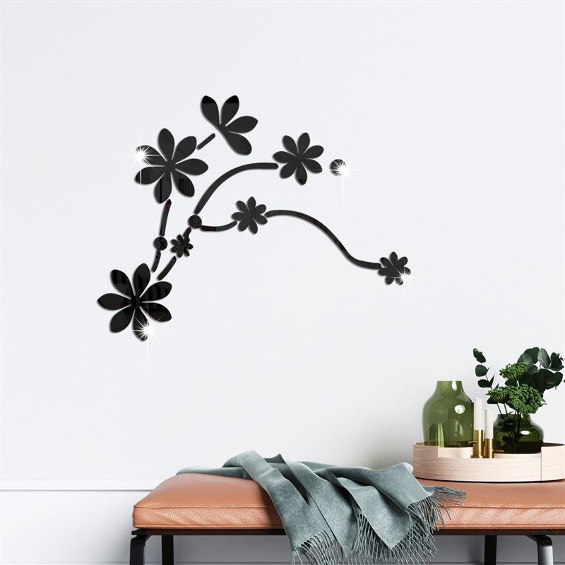 创意亚克力植物花卉镜面装饰墙贴画布置卧室客厅书房背景墙镜面贴,家居饰品,软装墙贴,淘宝优惠券,粉丝福利购,淘宝优惠卷
