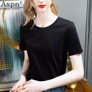 上衣打底衫 丝光棉长袖 高端圆领宽松大码 2025新款 女上衣 t恤女春季