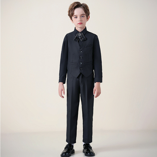 黑色男童礼服西装马甲套装三件套男孩主持人儿童钢琴幼儿园演出服