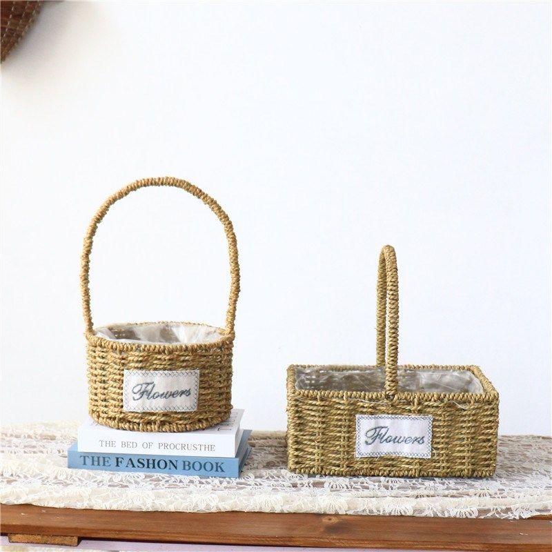 花篮草编藤编手提插花篮子手工编织花盆鲜花干花礼品篮装饰摆件,家居饰品,花篮,淘宝优惠券,粉丝福利购,淘宝优惠卷