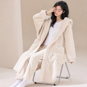 2023新款 睡袍女秋冬季 珊瑚绒加绒加厚连帽浴袍保暖长版 女士睡衣