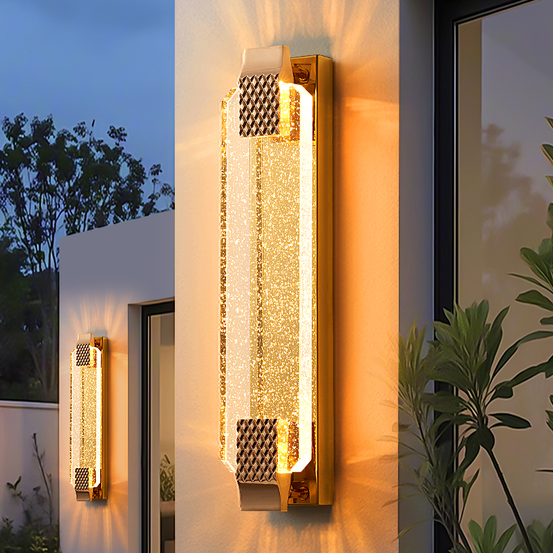 轻奢户外水晶壁灯室外防水壁灯别墅大门庭院灯露台花园外墙LED灯