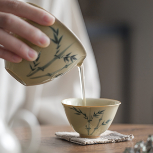 手绘功夫陶瓷迷你小茶杯小杯单只盖碗品茗杯主人杯茶道杯瓷器家用