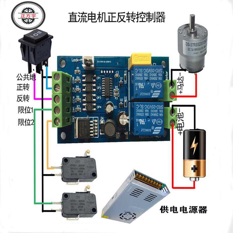 直流电机正反转控制器带限位升降马达模块宽电压O6-40V刹车带遥控