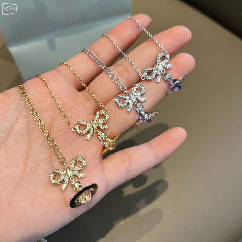 orb蝴蝶结星球项链少女项链925银金粉银紫球
