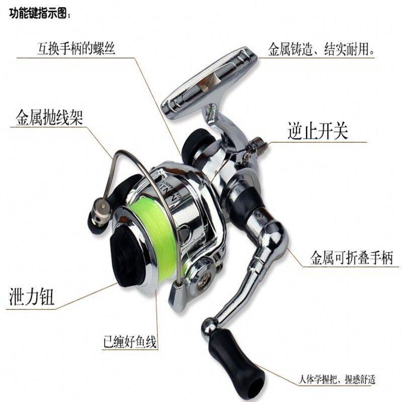 鱼竿手摇轮钓轮子迷你100型金属主体小纺车轮钢笔竿用鱼线轮渔摇