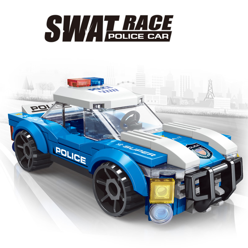 蓝色小警车入门级拼装积木玩具