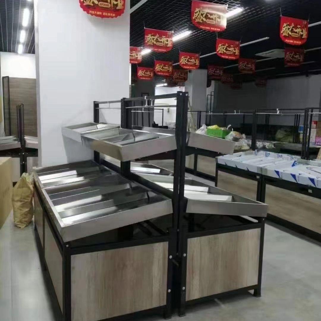超市水果蔬菜货架不锈钢展示架果蔬货架中岛堆头生鲜水果店陈列架