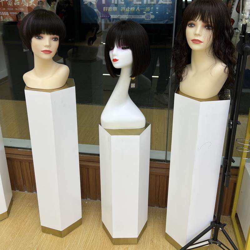 简约假发店人头模型展示柜子接发植发种发货架美发店模特立柱展柜