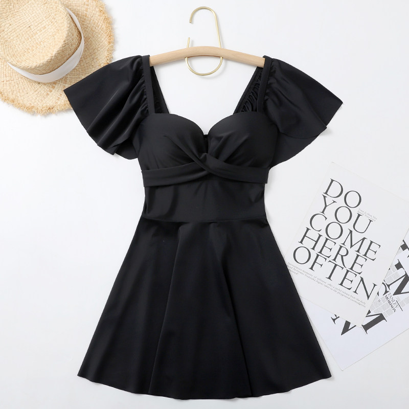 泳衣女连体裙式保守显瘦遮肚大胸小胸钢托聚拢平角泡X温泉大码泳