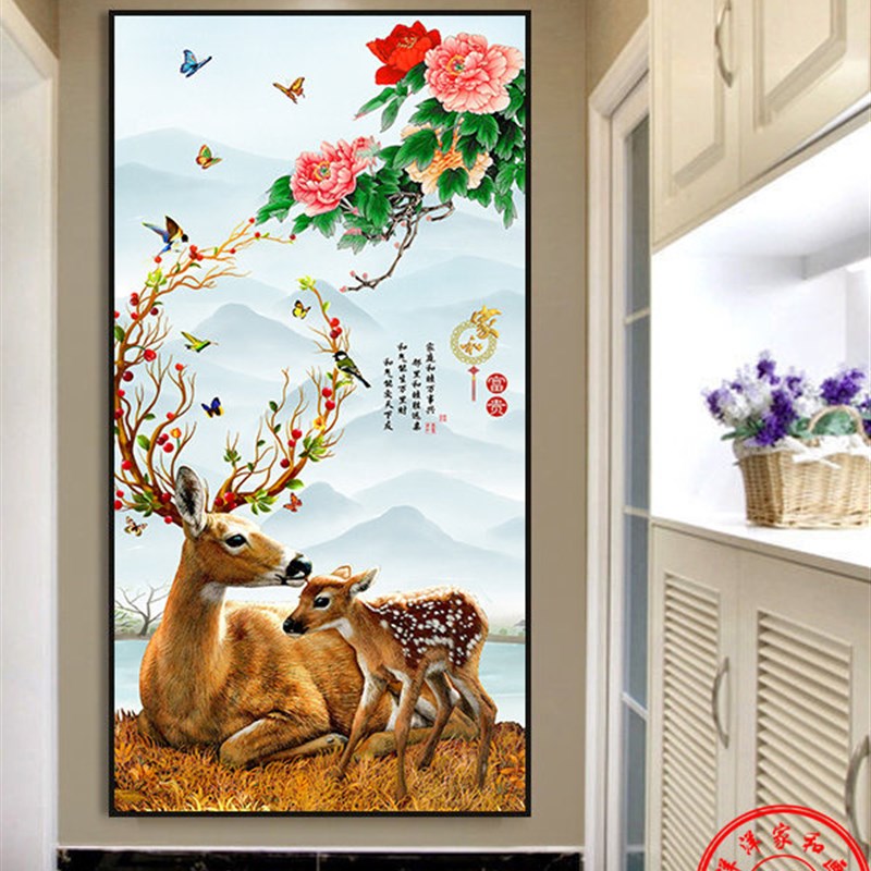 花开富贵牡丹字画k入户玄关装饰画客厅沙发背景墙挂画走廊过道壁