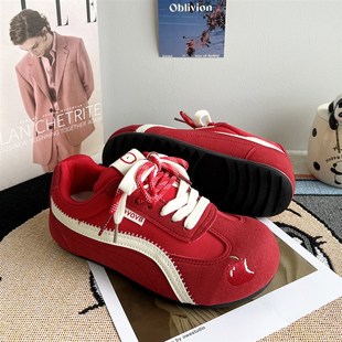 红色德训c鞋男款夏天鞋子男鞋新款 增高板鞋美式高街情侣休闲鞋女
