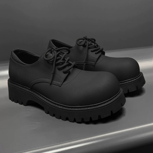 德比鞋黑色男g鞋2024新款夏季厚底增高大头鞋休闲哑光男圆头皮鞋