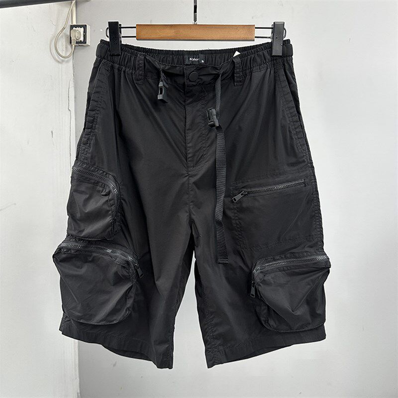 束脚工装裤男士春夏季水洗棉薄款松紧腰宽松N多口袋九分裤男款长