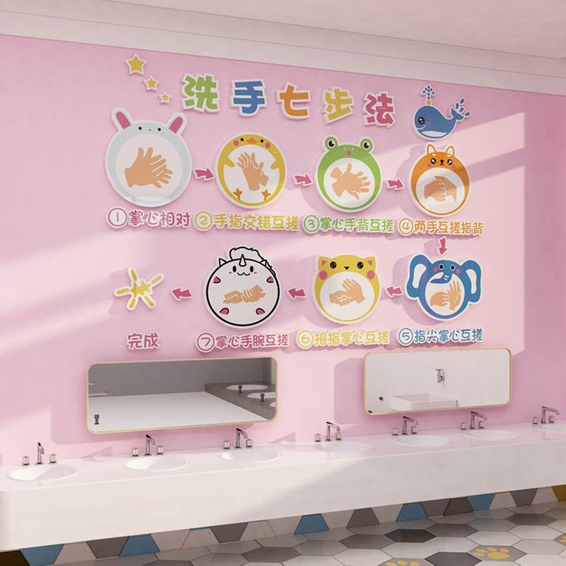 七步洗手法墙贴环创境布置材料幼儿园防疫情N主题墙贴面装饰亚克