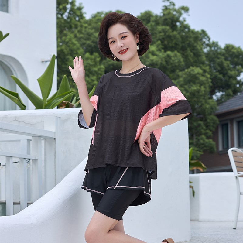 2025新款泳衣女保守大码运动三件套分体平角裤显瘦遮温Z泉妈妈泳