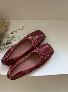 平底方头红色f豆豆单鞋女鞋子2024新款春秋季晚晚温柔奶奶通勤瓢