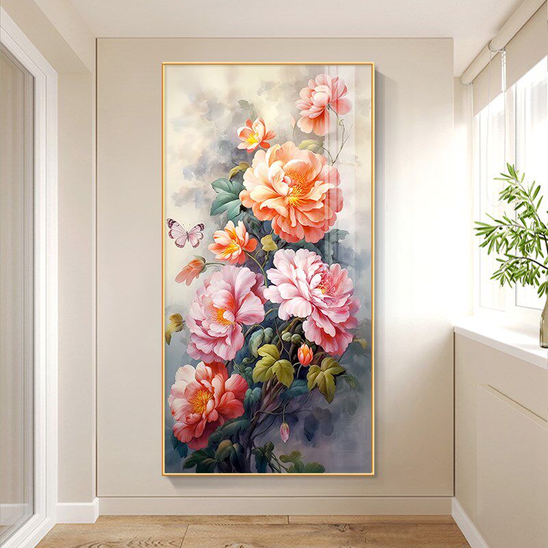 花开富贵装饰画入户玄关正对门y走廊壁画现代简约寓意好牡丹花挂