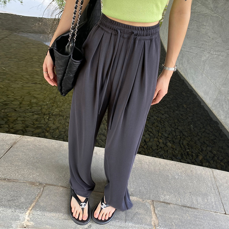 小个子黑灰色铜氨丝阔腿裤女夏y季薄款150搭配显高直筒垂感拖地裤