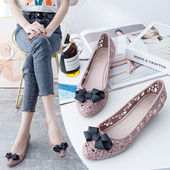 新款 小坡跟塑料u凉鞋 女水晶镂空果冻鞋 2022夏季 透气洞洞沙滩鞋 雨