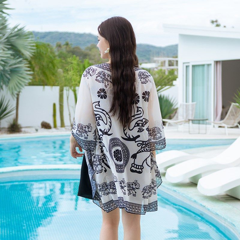 大码泳衣女士2025新款连体200斤遮肚显瘦宽松外搭中X长款沙滩泳装