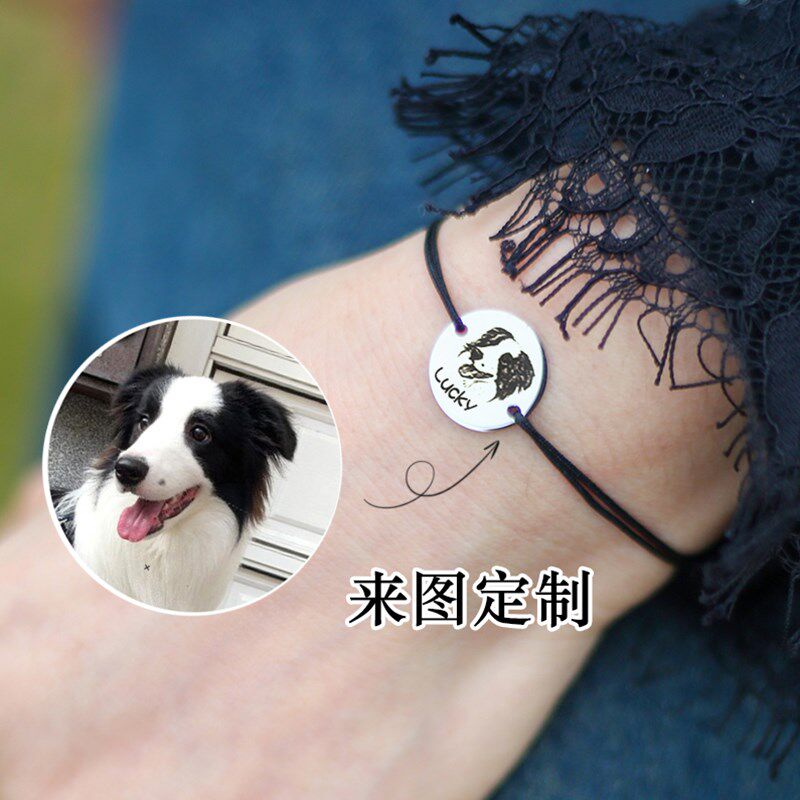 来图定制简约个性森系手r链绳猫狗宠物头像情侣牵手照片刻名字礼