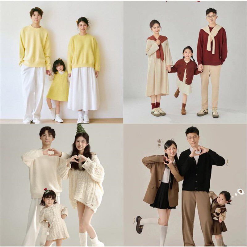 全家福摄影服装家庭装学院u风三口亲子装影楼拍照周岁亲子摄影套