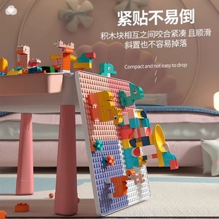 粉色积木桌子儿童多功能q益智拼装大颗粒滑道男女孩宝宝3到6岁礼