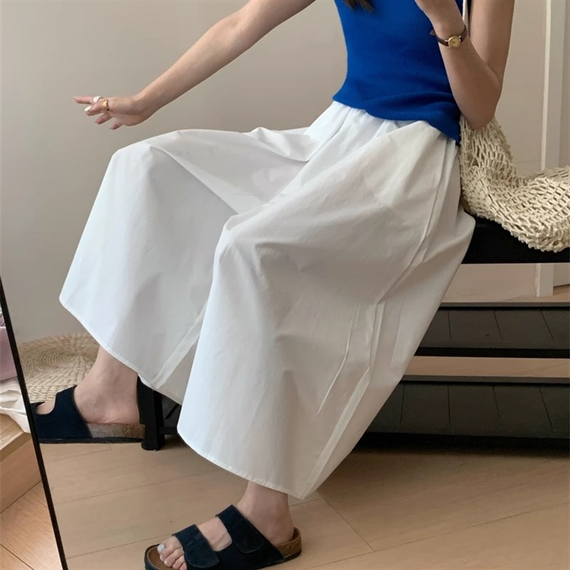 韩系休闲风薄款九分裤裙女2025夏季新款宽松显瘦时尚百Z搭阔腿长