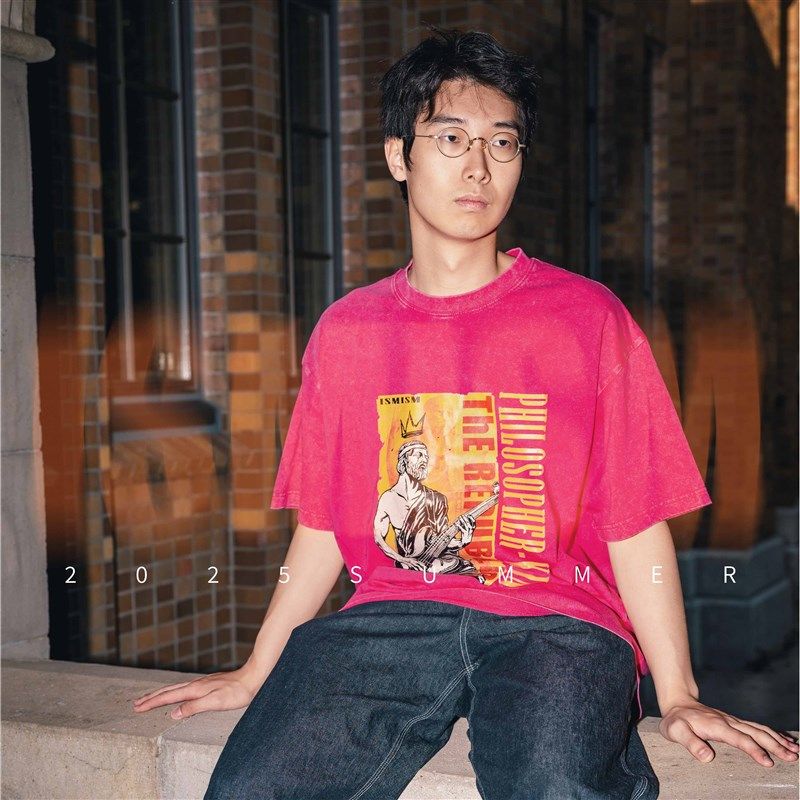 以太假说哲学摇滚T恤做旧潮D流夏季新款男女休闲日常文艺